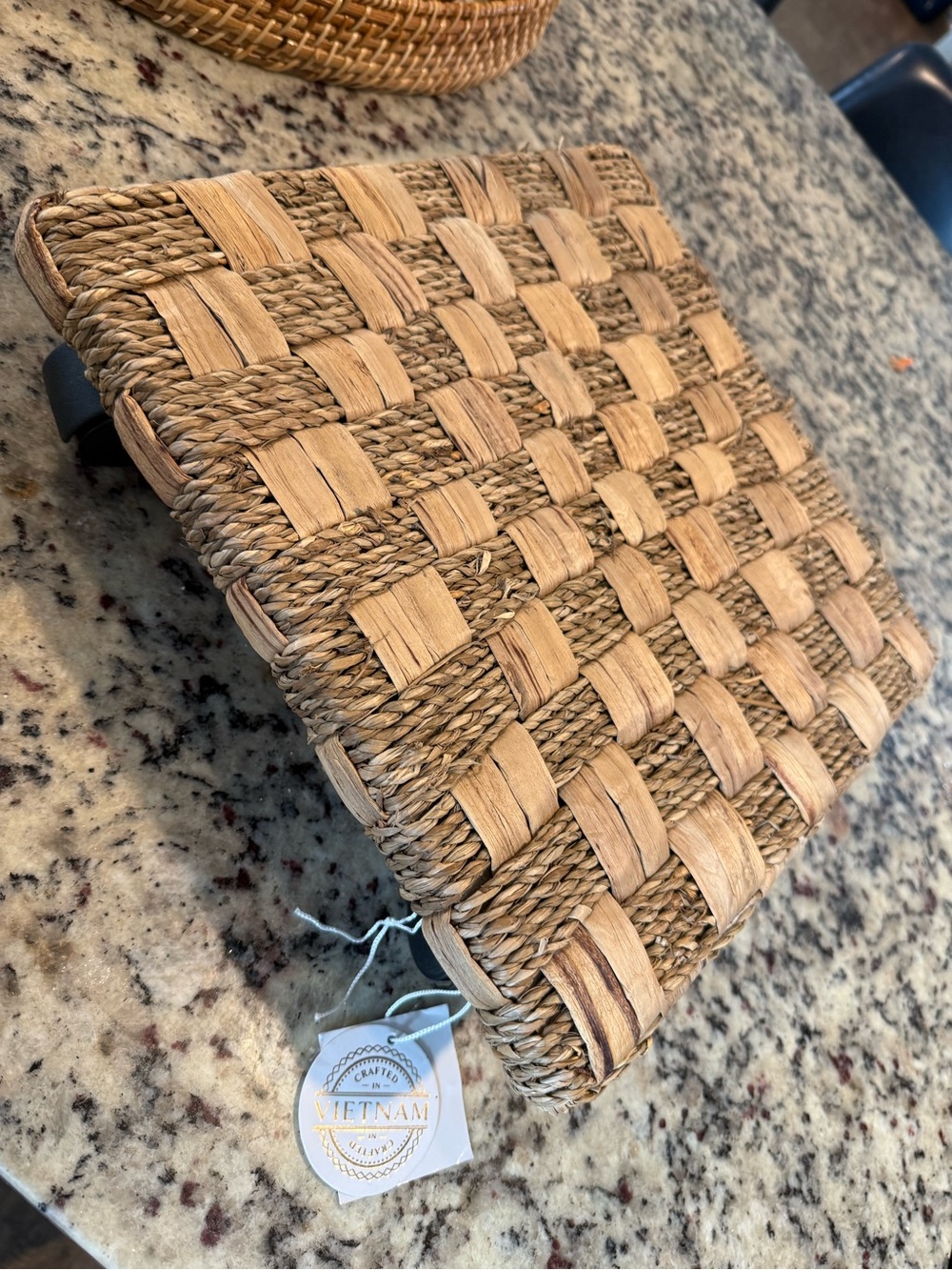 Boho Woven Rattan Rolling Plant Stand on Casters